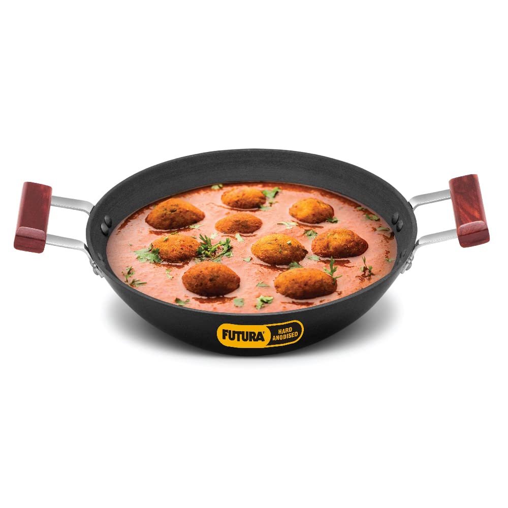 Hawkins Futura 2 Litre Deep Fry Pan, Hard Anodised Kadai with Glass Lid, Flat Bottom Kadhai, Black (AD20G)