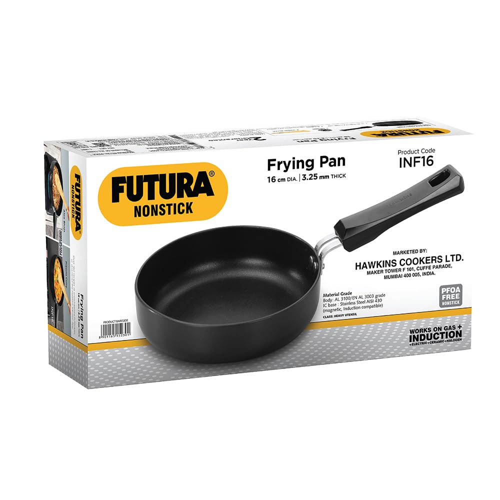 Hawkins Futura 16 cm Frying Pan, Non Stick Fry Pan, Induction Omelette Pan, Small Frying Pan, Black (INF16)