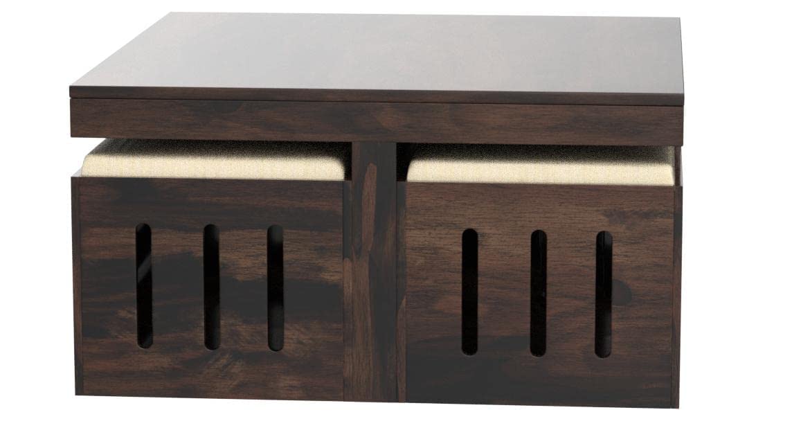Solid Sheesham Coffee Table 4 Seater with Four Stool for Living Room Center Coffee Table for Bedroom,Cafe, Home