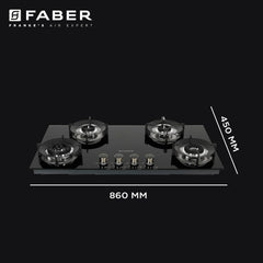 Faber Hob 90 cm 4 Burner|Auto-Ignition|Spillage Proof|Brass Burners|Metal Knobs|Pan Support|2yrs on Burner,5 Yrs Warrant