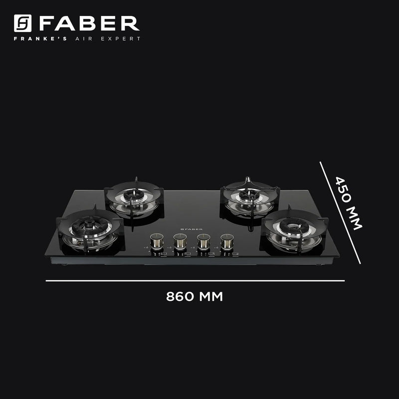 Faber Hob 90 cm 4 Burner|Auto-Ignition|Spillage Proof|Brass Burners|Metal Knobs|Pan Support|2yrs on Burner,5 Yrs Warrant