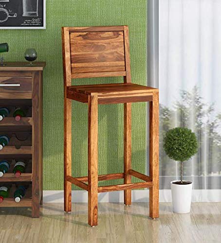 Wood Bar Stool in Rustic Teak Finish | Chair Chairs Dining Wooden Outdoor Table Study for Living Room Stool Set