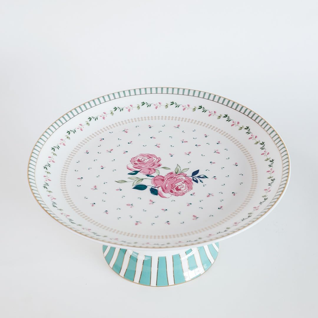 Magique by The Wishing Chair x ClayCraft : Portrait of a Rose Ceramic Cake Stand | 10 Inch Floral Pedestal for Cakes Cupcakes Desserts | Elegant Serving Stand for Parties Weddings Home