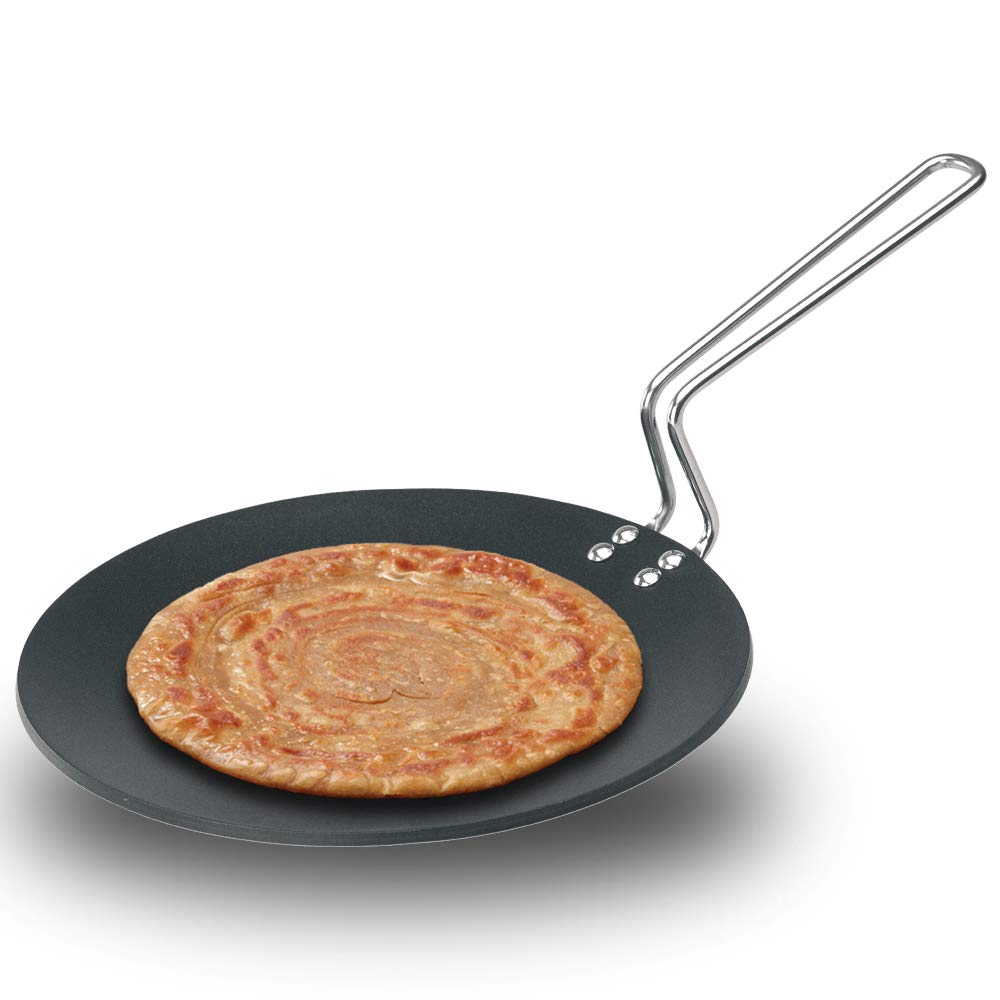Hawkins Futura 22 cm Tava, Non Stick Tawa with Stainless Steel Handle, Black (NT22).