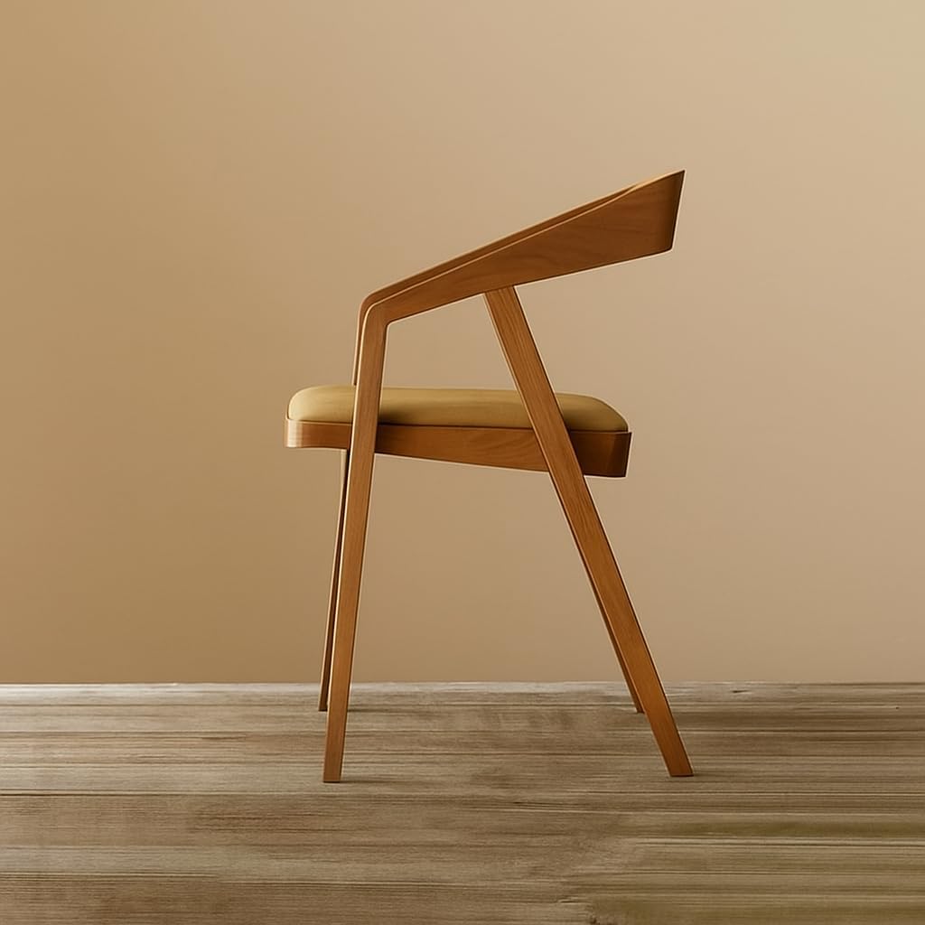 Solid Sheesham Wood Cafe Arm Chair, Cream Upholstered Seat, Modern Wooden Accent Chair, Set of 2 (Cream Set Of 