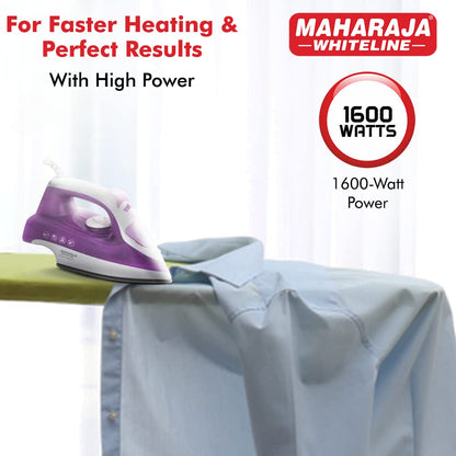 Maharaja Whiteline Acqua Superio Steam Iron with Over Heat Safety Protection, 1600W (Purple & White)