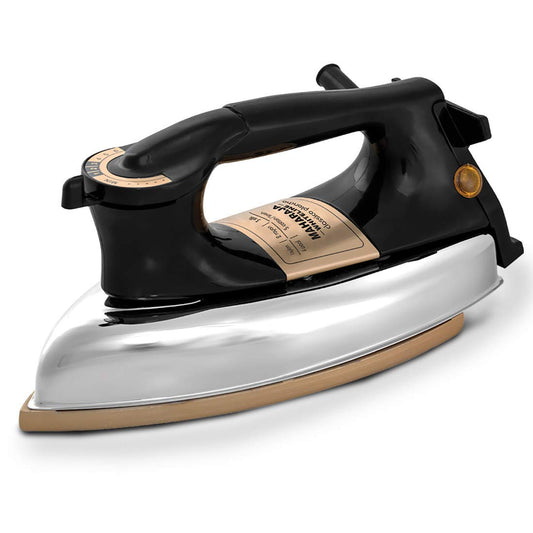 Maharaja Whiteline Classico Plancha 1200 Watt Dry Iron | Non-Stick Soleplate | Heavy Body | Temprature Control | Ergonomic handle (Black), 1200 watts, Stainless Steel
