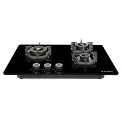 Faber 70Cm 3 Burner Hybrid Hob/Cooktop|Auto Ignition|Brass Burners|Cast Iron Pan Support|Glass Matt Finish|Metal Knob|1 