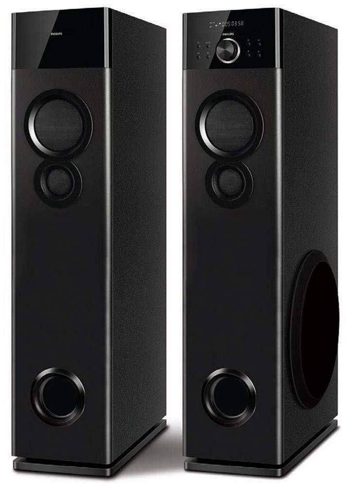 Philips SPA9120B Multimedia Tower Speakers with Wireless Mic, Bluetooth, USB MP3 Playback, FM Radio