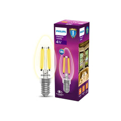 Philips 4 Watt 400-Lumen LED Clear Candle E14 Base (Warm White) - Decorative, Ambience For Chandeliers