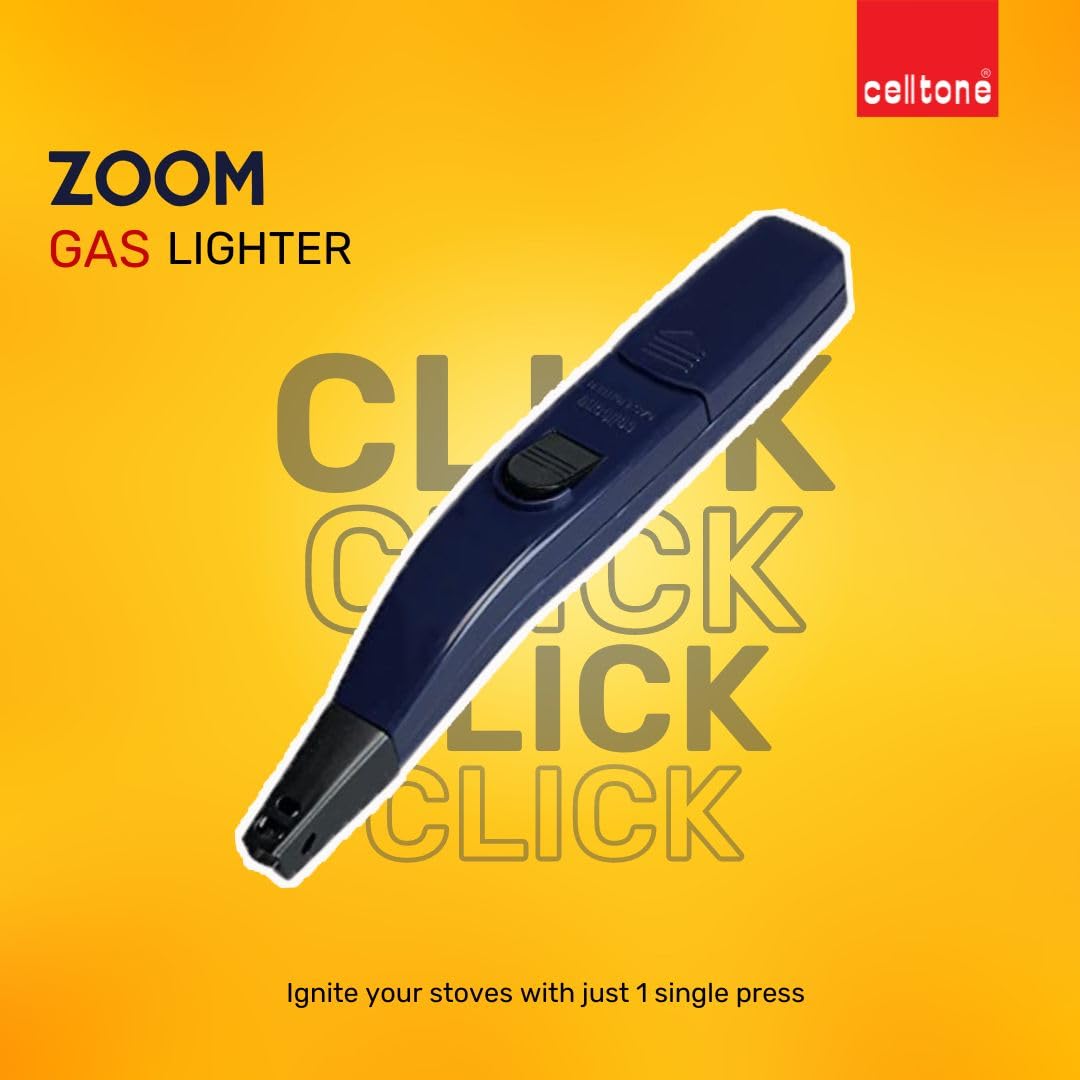 celltone Plastic Zoom Electric Gas Lighter For Kitchen Use - Battery Operated Continous Spark Gas Lighter For Stove|6 Months Warranty - Blue
