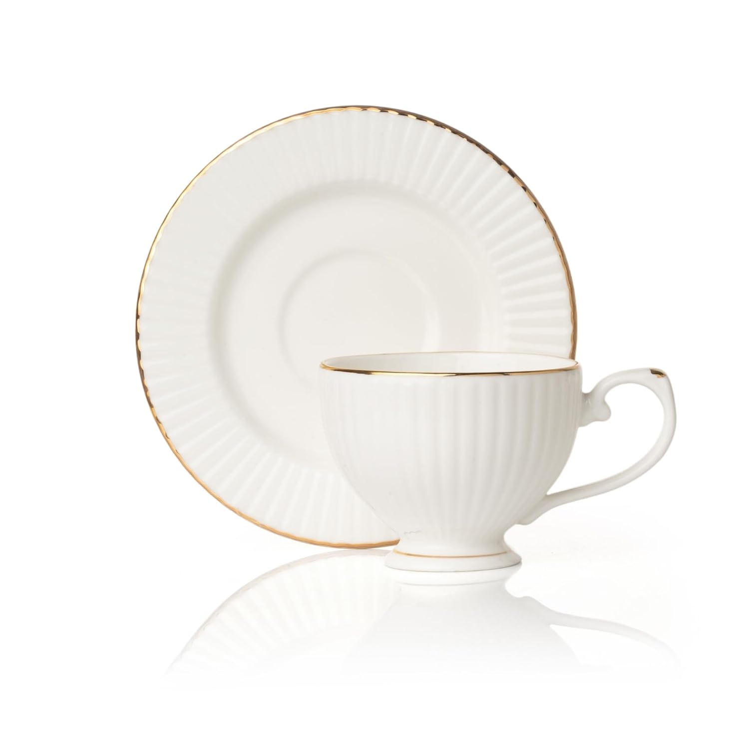 Clay Craft Fine Ceramic Julie Impression Cup & Saucer Set Of 12 (6 Cups+6 Saucers)- 170 Ml Each- Elegant Design For Home And Kitchen And Can Be Gifted To Your Loved Ones On Any Occassions (White-1401)