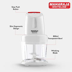 Maharaja Whiteline Frisco Dlx Electric Chopper (800ml)- 250 Watt | 2 Year Warranty - White