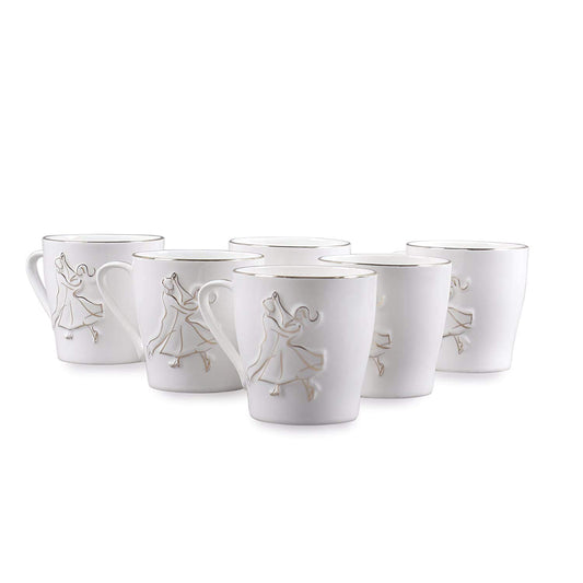 Clay Craft Bone China Swirl Carpet Coffee Mug Set, 150Ml, Multicolor, 6 Piece, Tea Cup Set of 6, Microwave & Dishwasher Safe, Mugs for Coffee, Cups Set of 6, Mug Set, Gift Set, Ideal for Gifting