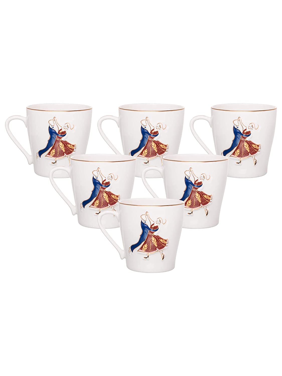 Clay Craft Bone China Swirl Carpet Coffee Mug Set, 150Ml, Multicolor, 6 Piece, Tea Cup Set of 6, Microwave & Dishwasher Safe, Mugs for Coffee, Cups Set of 6, Mug Set, Gift Set, Ideal for Gifting