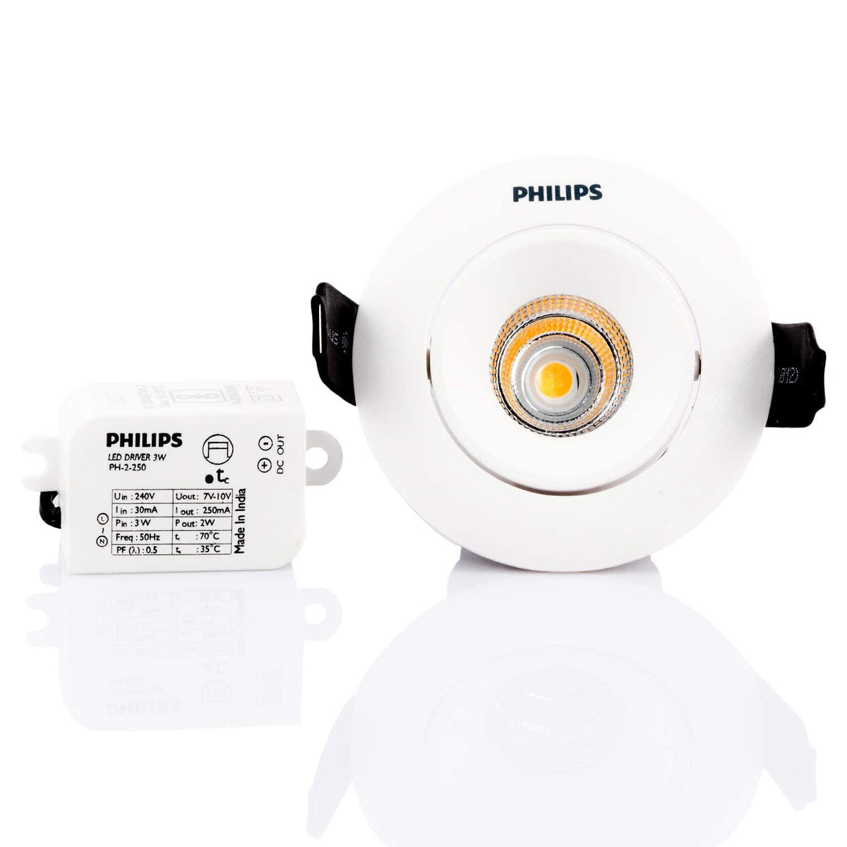 Philips Astra Spots 3-Watt LED COB Lights (Warm White), Pack of 2, 3 w, flanged