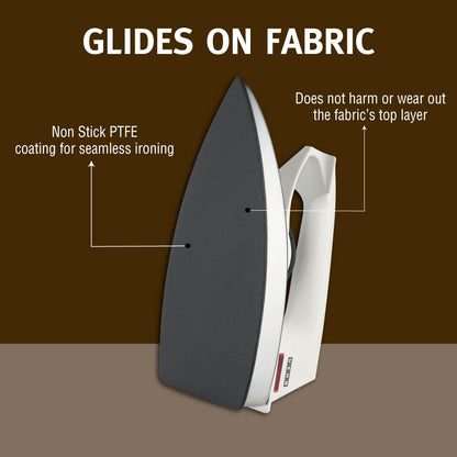 Usha 2802 1000Watt Dry Iron with Metal Body | Single Coat Black Non Stick Soleplate for longer durability | Thermal Safety Fuse | 180° Swivel Cord | 2 Years Warranty | (White)