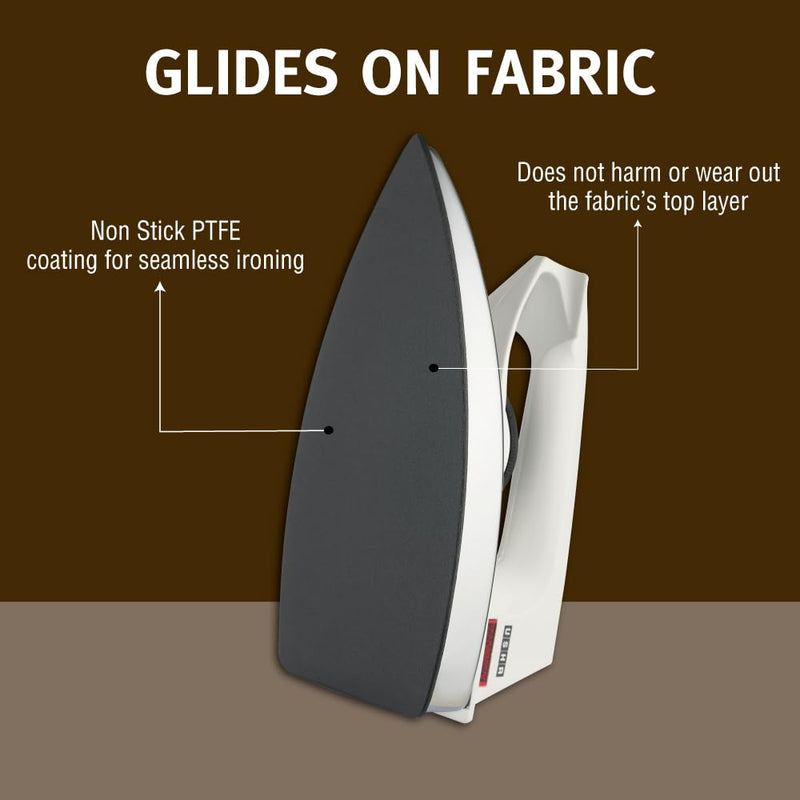 Usha 2802 1000Watt Dry Iron with Metal Body | Single Coat Black Non Stick Soleplate for longer durability | Thermal Safety Fuse | 180° Swivel Cord | 2 Years Warranty | (White)