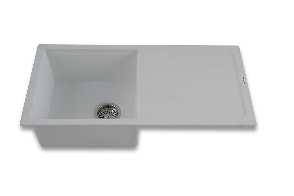 Faber Verona Ingranite34"X17"Single Bowl Sink with Drainboard|Includes Plumbing Waste Kit|25 Years Warranty|Silent,Scrat