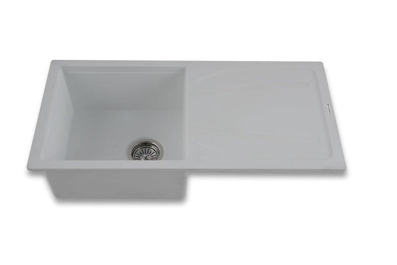 Faber Verona Ingranite34"X17"Single Bowl Sink with Drainboard|Includes Plumbing Waste Kit|25 Years Warranty|Silent,Scrat