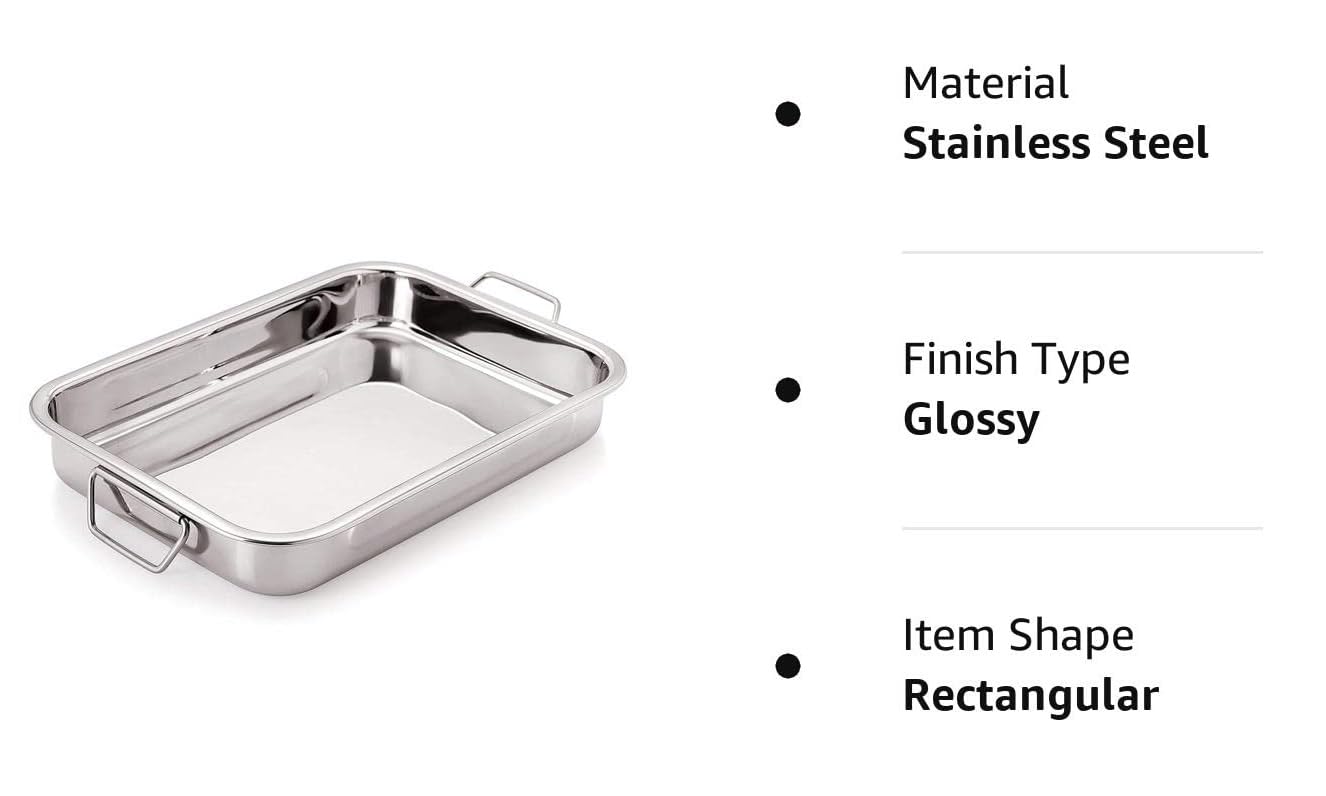 Dynore Stainless Steel Lasagna Tray with Handle for Serving Any Foods (35.5 cm x 27 cm)