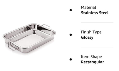 Dynore Stainless Steel Lasagna Tray with Handle for Serving Any Foods (35.5 cm x 27 cm)