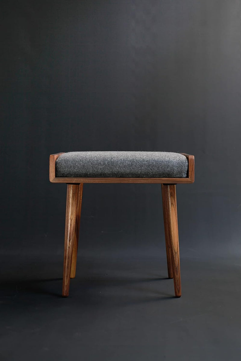 Sheesham Wood Ottoman Stool with Cushion | Compact Wooden Footrest & Seating Stool | Multipurpose for Living Ro