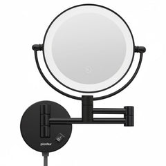 Plantex Brass and 304 Stainless-Steel Magnifying Mirror with LED/Wall Mount Makeup Mirror with Light/Zoom Mirror- 5x/1x Magnification (8 Inch-Black)-1