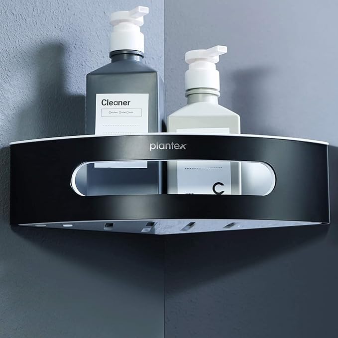 Plantex Corner Shelf for Bathroom/304 Grade Stainless Steel with ABS Shelf for Wall/Bathroom Organizer/Bathroom Accessories - Pack of 2 (9 x 9 Inch, Black and White)-5