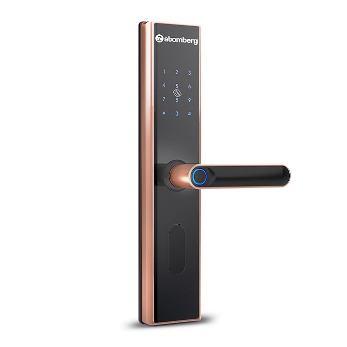 atomberg SL 1 Smart Door Lock | 6 Ways Unlocking | Fingerprint | PIN | OTP | NFC Card | Atomberg Home App (Data Stored in India)| Key | Free Installation | 2 Year Warranty by Atomberg (Rose Gold)