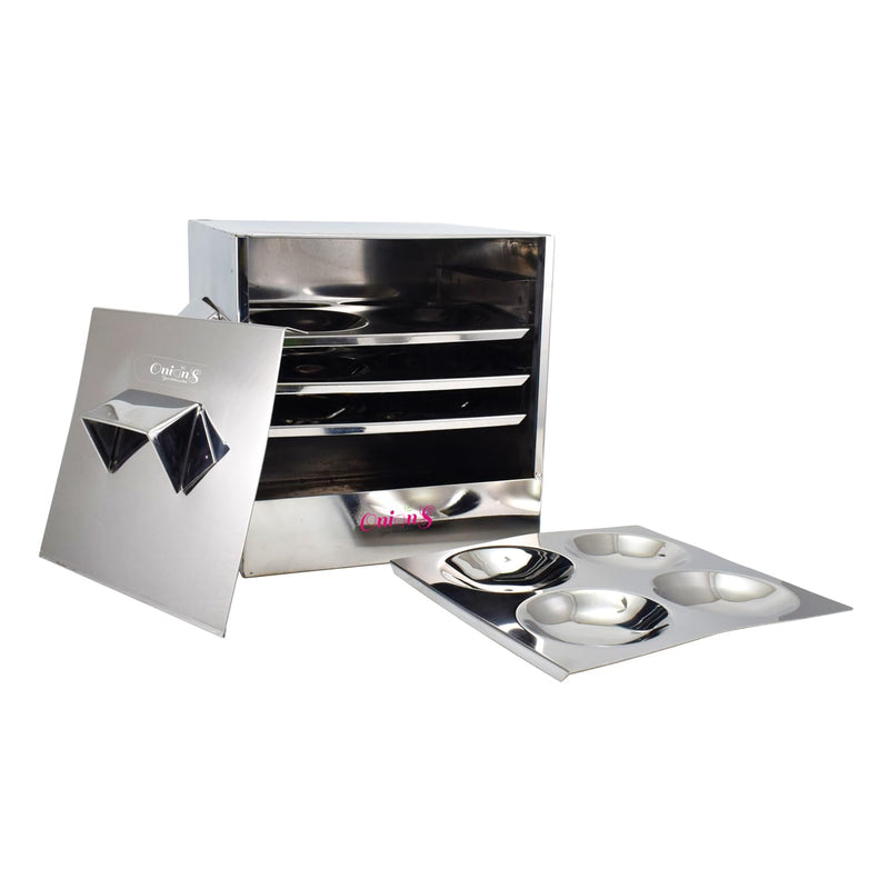 Onions Stainless Steel Cauka/Square/Cubic Idly cooker 4 plates with16 idli- Gas stove and Induction Stove Compactible, 1.5 liter, Silver