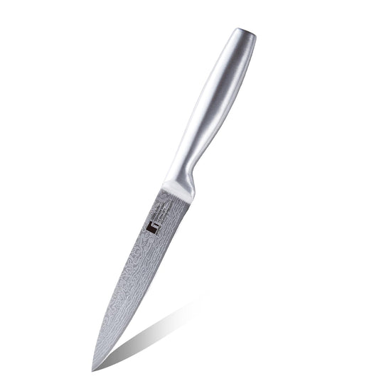 BERGNER Argent Stainless Steel 12.5cm (5") Utility Knife with Stainless Steel Hollow Handle, Damascus Design, Knife for Kitchen Ideal for Cutting, Chopping, Slicing etc, Easy to Clean