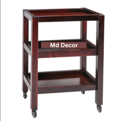 Elegant Wooden 3-Tier Rolling Cart – Large Mahogany Polished Trolley with Wheels for Home and Kitchen – Versati