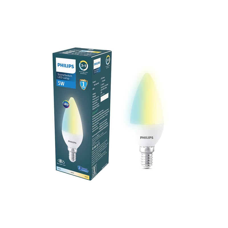 Philips LED Candle Bulb SceneSwitch 5W (White, B0HBBW28Z5)