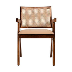 Sheesham Wood Cane Chair for Living Room | Mid-Century Accent Armchair with Handwoven Rattan Back & Seat | Wood