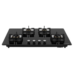 Faber 4 Burner HCT 90 cm Hob| Brass Burners| Bakelite Knobs| Cast Iron Pan Support| Hob/Cooktop Hybrid| Toughened Glass 