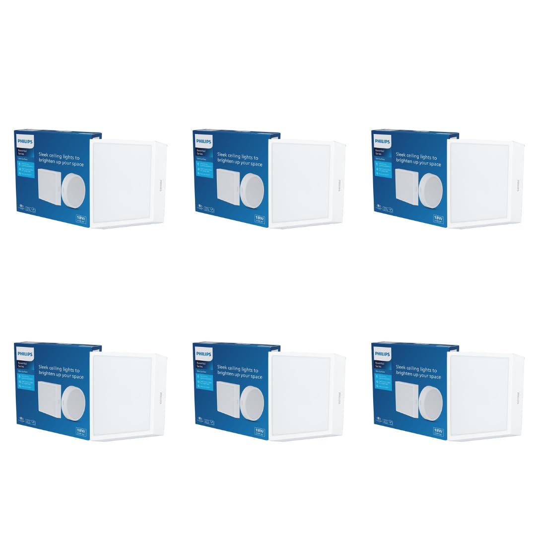 Philips 18 Watt Square Slim Surface Ceiling Light (Pack of 6)