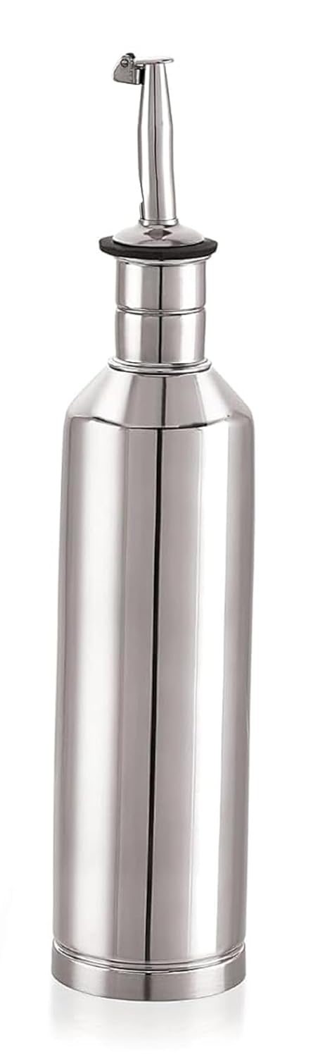 Dynore Stainless Steel Slim Fit Oil Dispenser 300 ml With Pourer With SS Flip Lid Non-Drip Design Ideal For Olive Oil, Vinegar and Soy Sauce