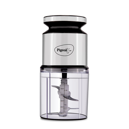 Pigeon Ultra Fast Electric 300 Watts Electric Chopper For Kitchen, Twin Blade Technology, 600 Ml 'Chop-N-Store' Plastic Bowl With Lid, Vegetable Chopper, Cutter, Chop, Mince, Dice, Whisk, Blend, Red