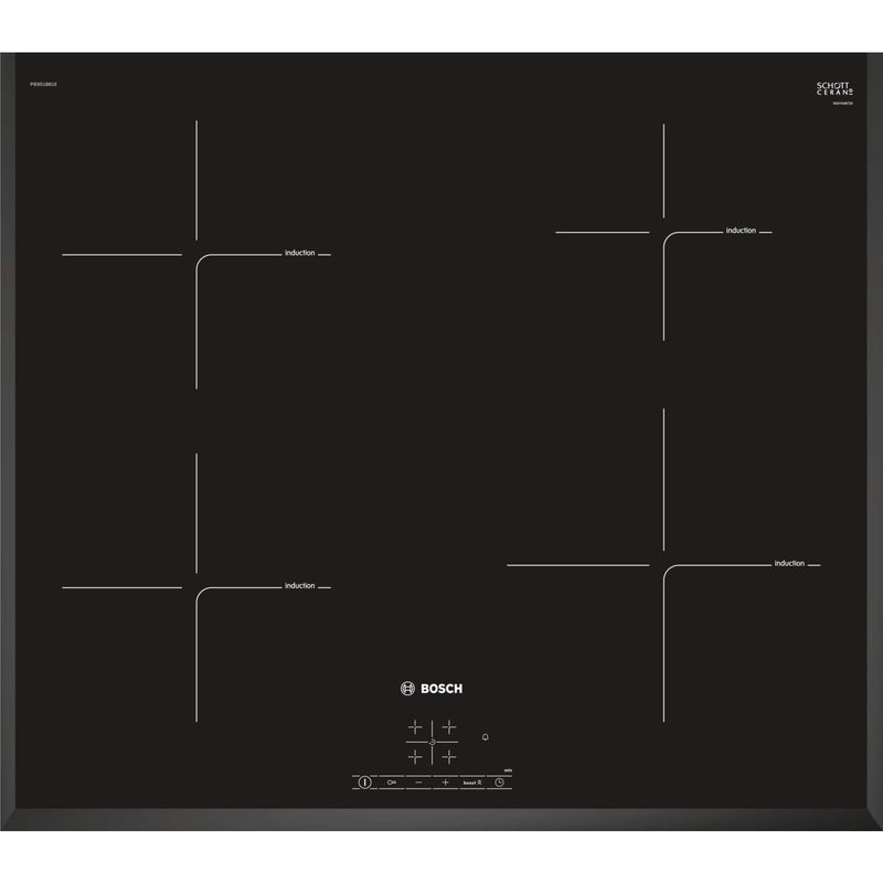 Bosch Pie651Bb1E,60Cm 4 Zone Ind Glass Ceramic Hob, Black