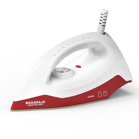 Maharaja Whiteline Sleek Plus Dry Iron, 1000 Watt, White and Red (DI-128)