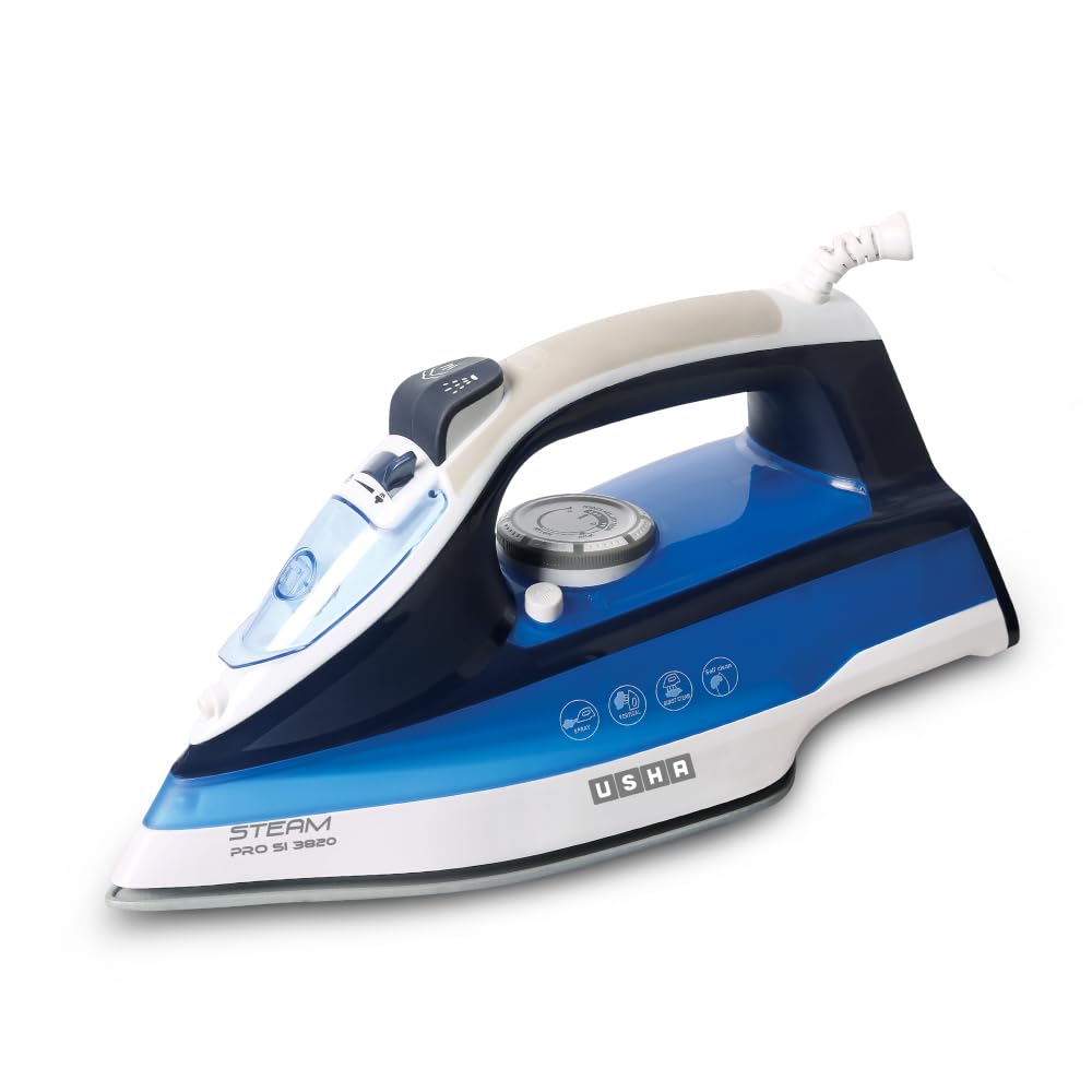USHA Plastic Usha Aurora 1000Watt Dry Iron with Innovative Tail Light Indicator|Black Non Stick Soleplate for Longer Durability|Overheat Safety Shutoff|2 Years Warranty|(Grey & White),1000 Watts