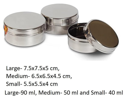 Dynore Stainless Steel Multisize Small Dabbi Set for Kitchen - Set of 3 Pieces (Silver)