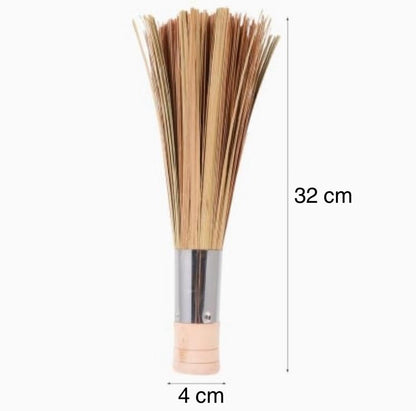 Shoppers Hub PNQ Bamboo Wood Based 32Cm Long Hygienic Cleaning Chinese Broom with SS Handle for Ideal Heavy Duty Floor Cleaning Use of Woks, Dosa Bhatties, Stoves in Hotels, Cafes, Restaurants.,Brown