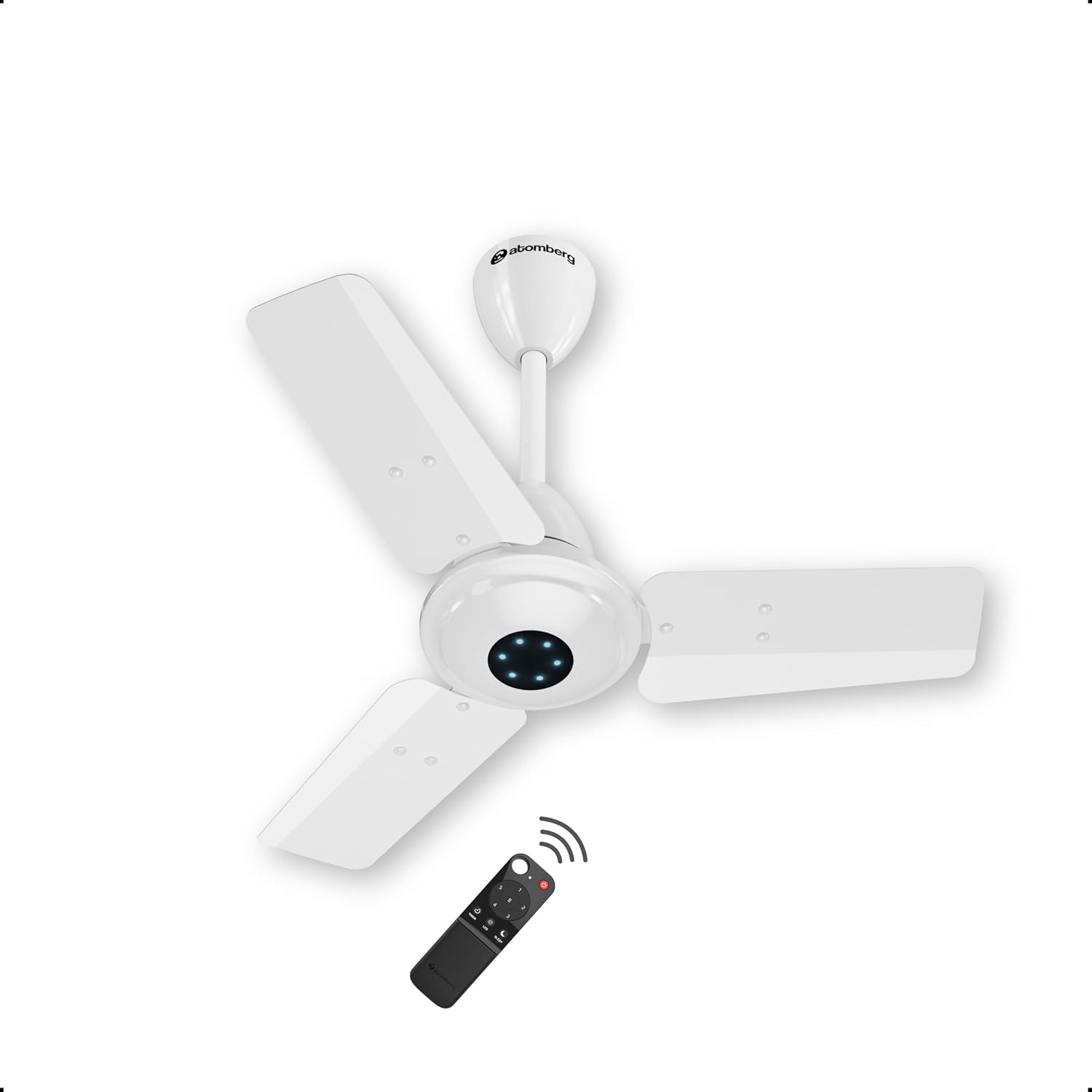 atomberg Ikano 600mm BLDC Ceiling Fan with Remote | BEE 5 star | High Air Delivery | LED Speed Indicator | Low Noise | Timeless Design with Power Saving | 3 Year Warranty| Gloss White
