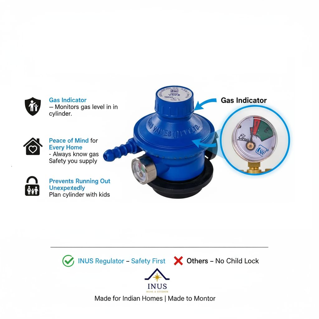 INUS Combo of Easy Grip Metal Regular Lighters and Hose Pipe and Unique Regulator with Indicator from Imported Korean Zinc, Adjustable Combo of 3