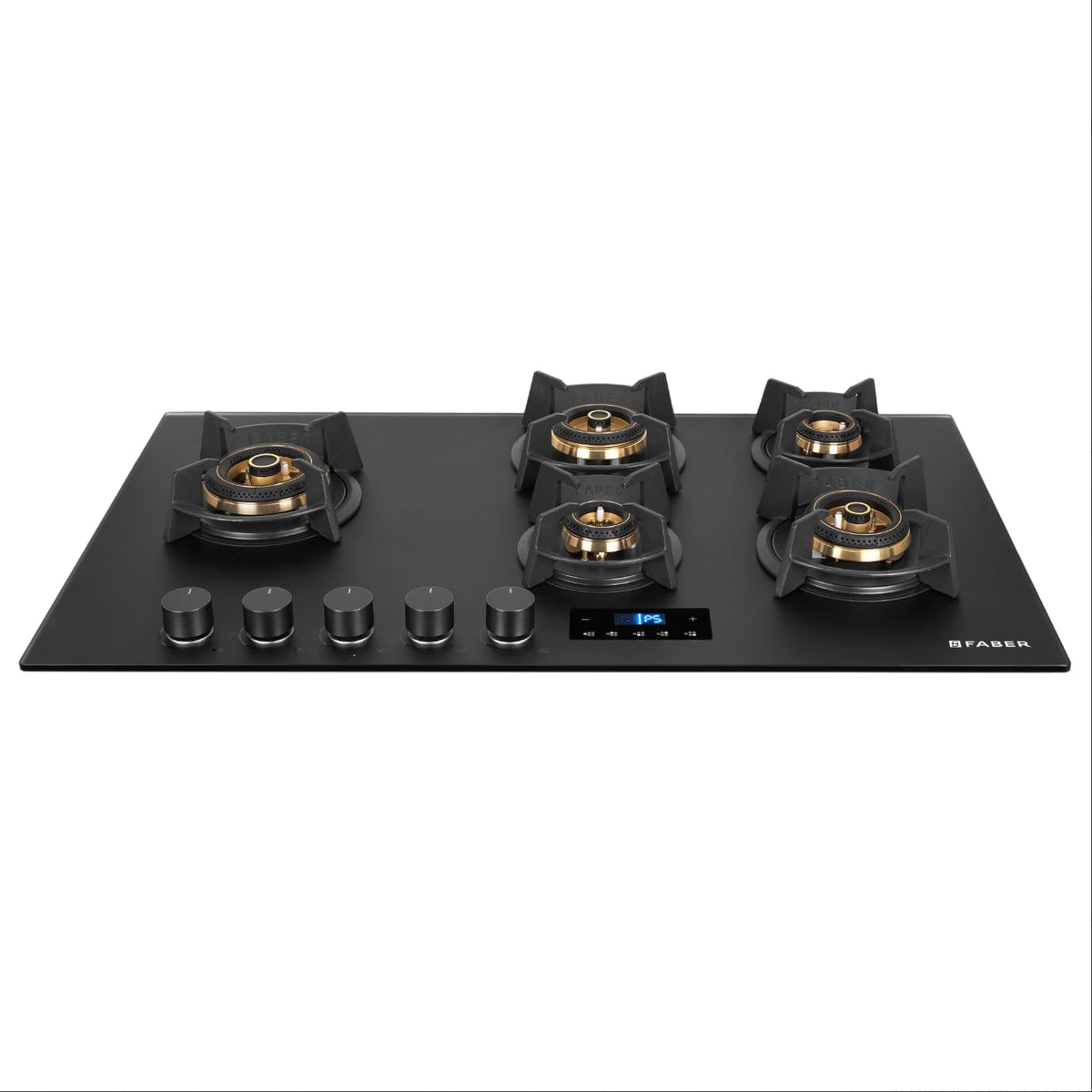 Faber 5 Burner 90Cm Hybrid HOB| Multiple Timer & Power Level Display |3.6Kw Brass Burner|Free Installation|2 Years Compr