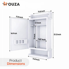HOUZA Premium Look Plastic Wall Mounted Bathroom Mirror Cabinet with Storage | Waterproof Storage Organizer with Shelves | Bathroom Accessories (White)
