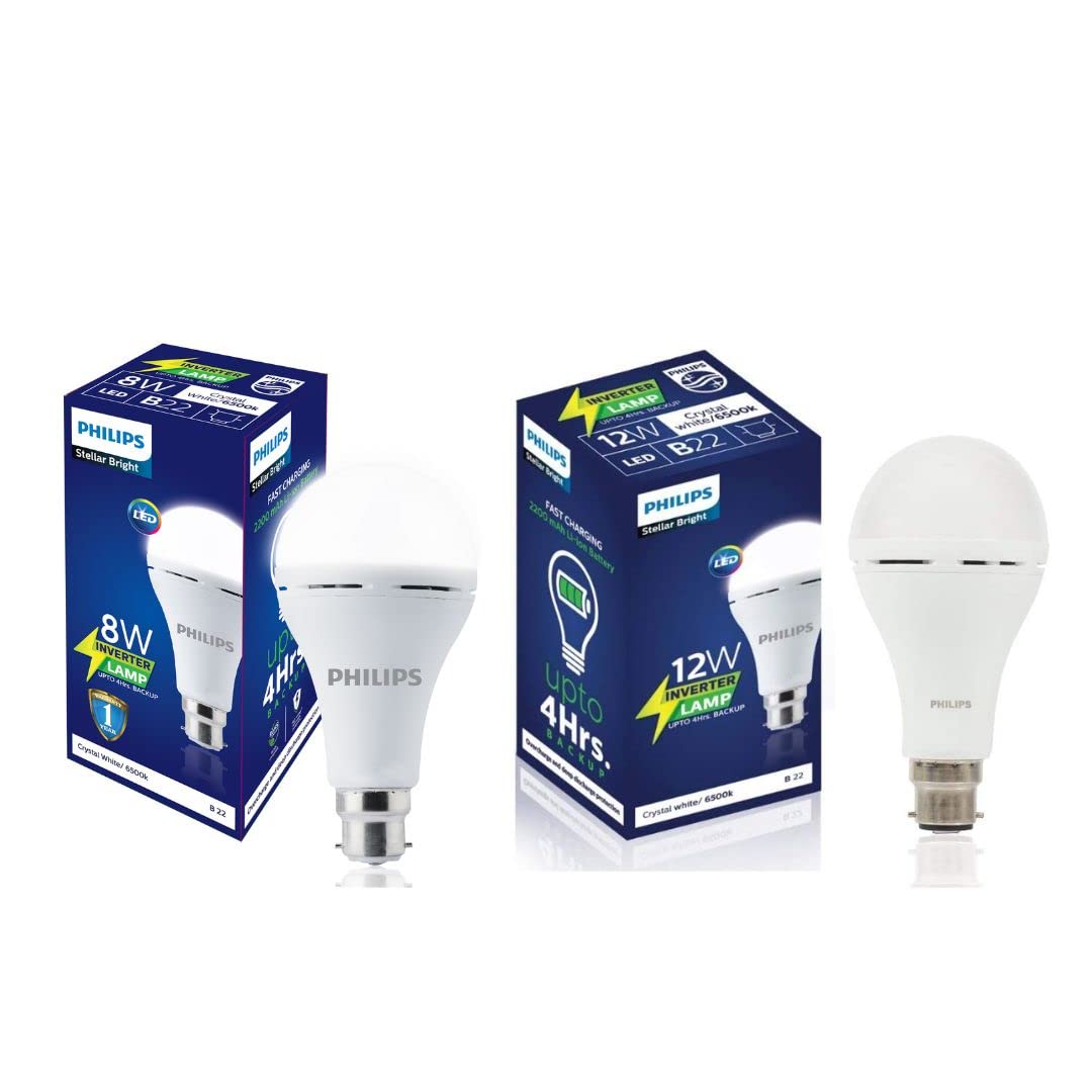 Philips B22 Stellar Bright Rechargeable Emergency Inverter LED Bulb, 8W + 12W Emergency Bulb
