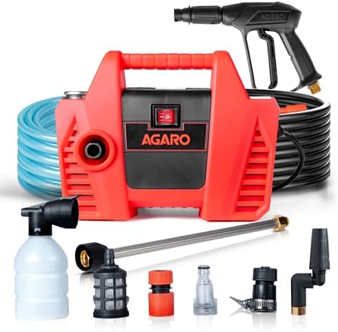 AGARO Regent High Pressure Washer | 1600W Motor | 120 Bar Max Pressure | 5.5 L/Min Flow Rate | Portable Electric Washer for Car, Bike, Walkways & Home Cleaning | 8M Outlet Hose Pipe Included